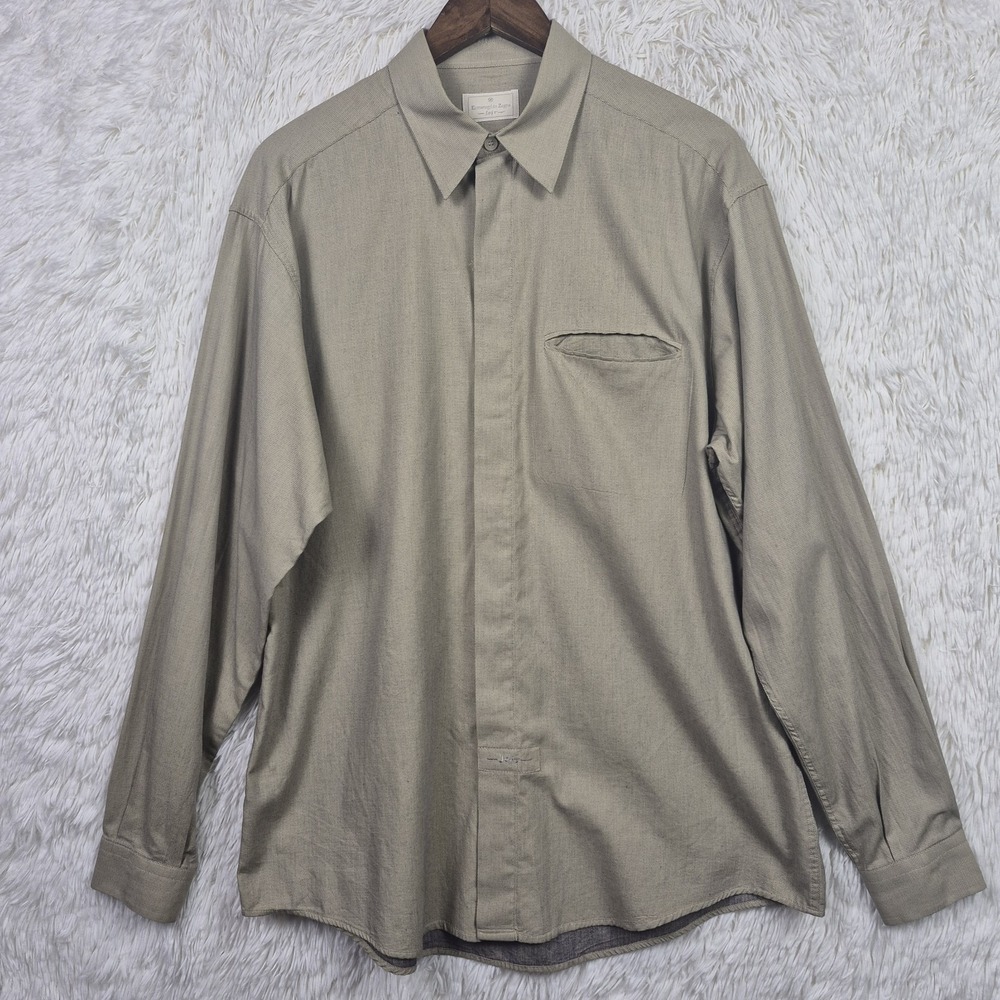 Ermenegildo Zegna Soft Casual Shirt Mens‎ 16.5/42 Beige Old Money Birdseye